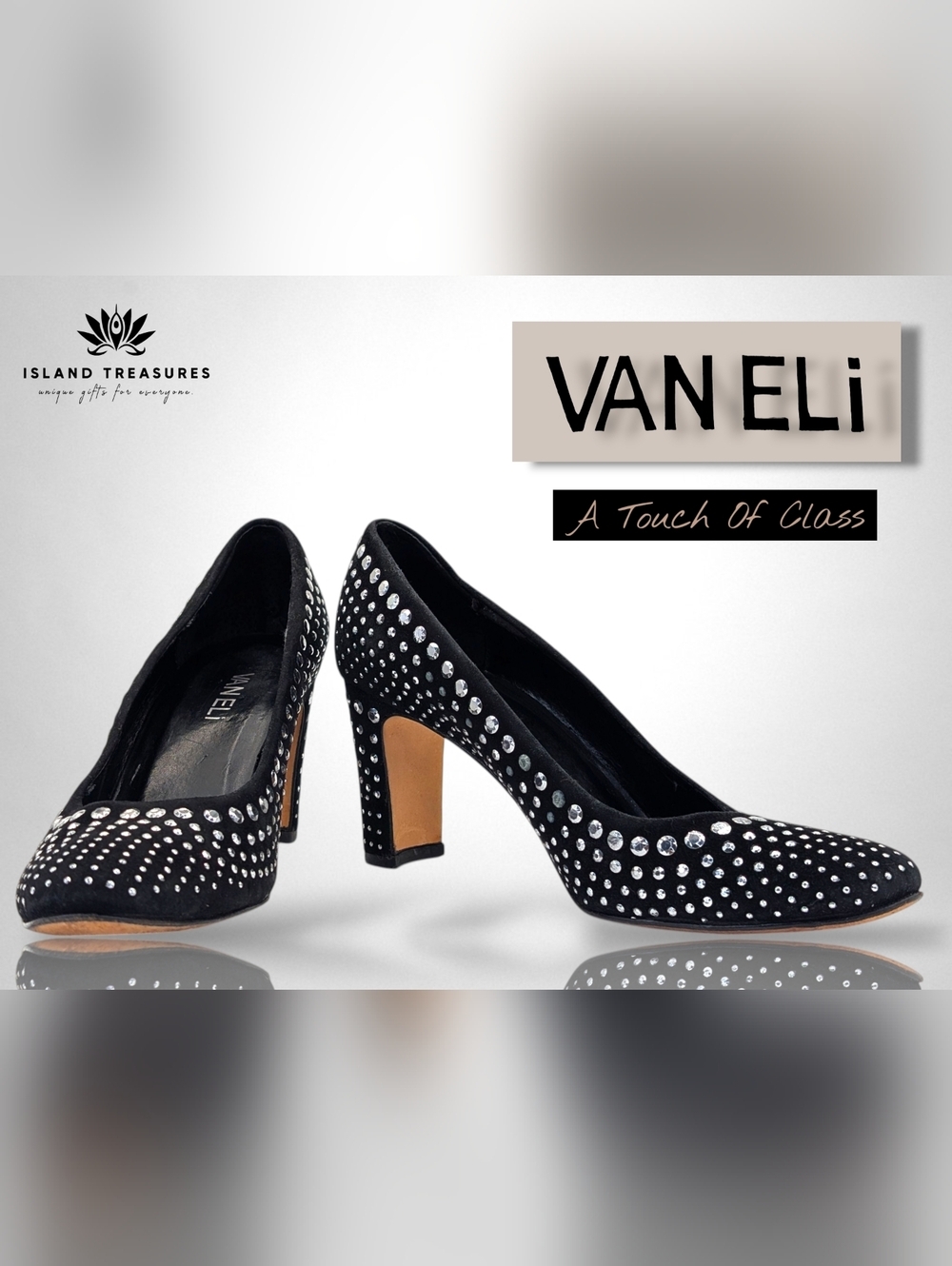 Vaneli Women's Size 7 Embellished Silver Stud Mid Heel Pumps Black